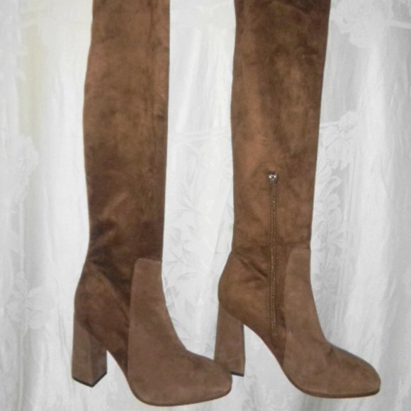 SPAZIO MODA Brown Faux Suede Over Knee Boots 39 9 - Picture 1 of 8